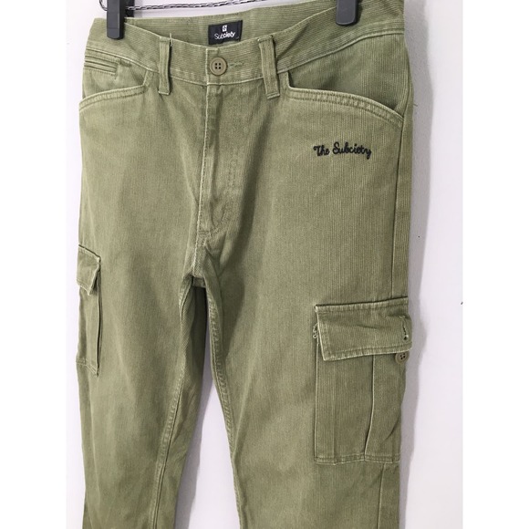 Subciety Japan Thick Cargo Pants Olive Green Military Style Size 30 - Picture 5 of 16